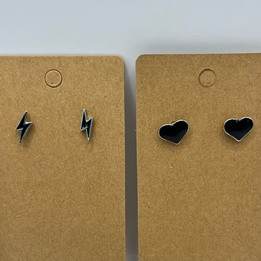Black and silver shaped stud earrings